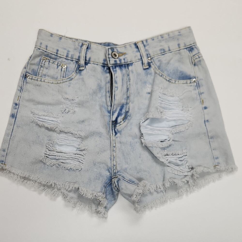 Distressed Light Blue Denim Shorts
